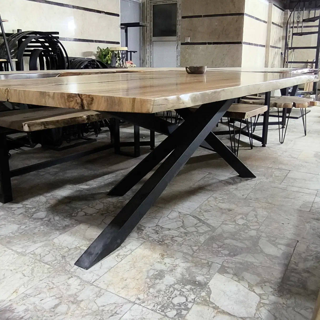 روستیک چوب چنار و فلز میز نهارخوری ده نفره|میز و صندلی غذاخوری|تهران, شهرک شریفی|دیوار