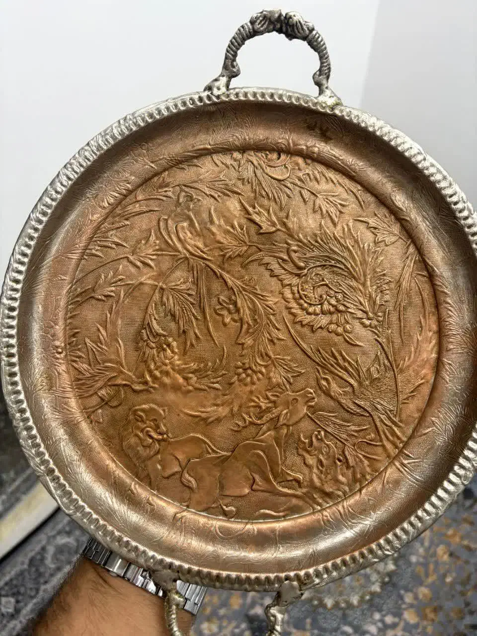 سینی قلم زنی عتیقه|کلکسیون اشیاء عتیقه|همدان, |دیوار