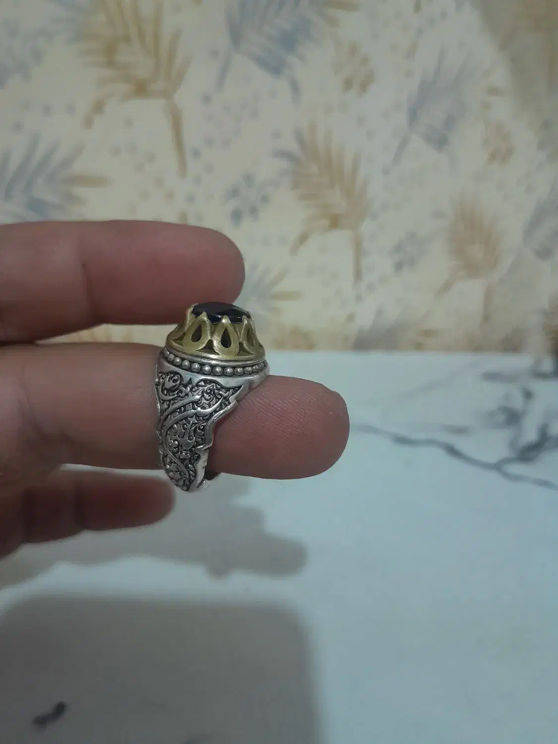 انگشتر یاقوت کبود قلمزنی|جواهرات|اهواز, بهارستان|دیوار