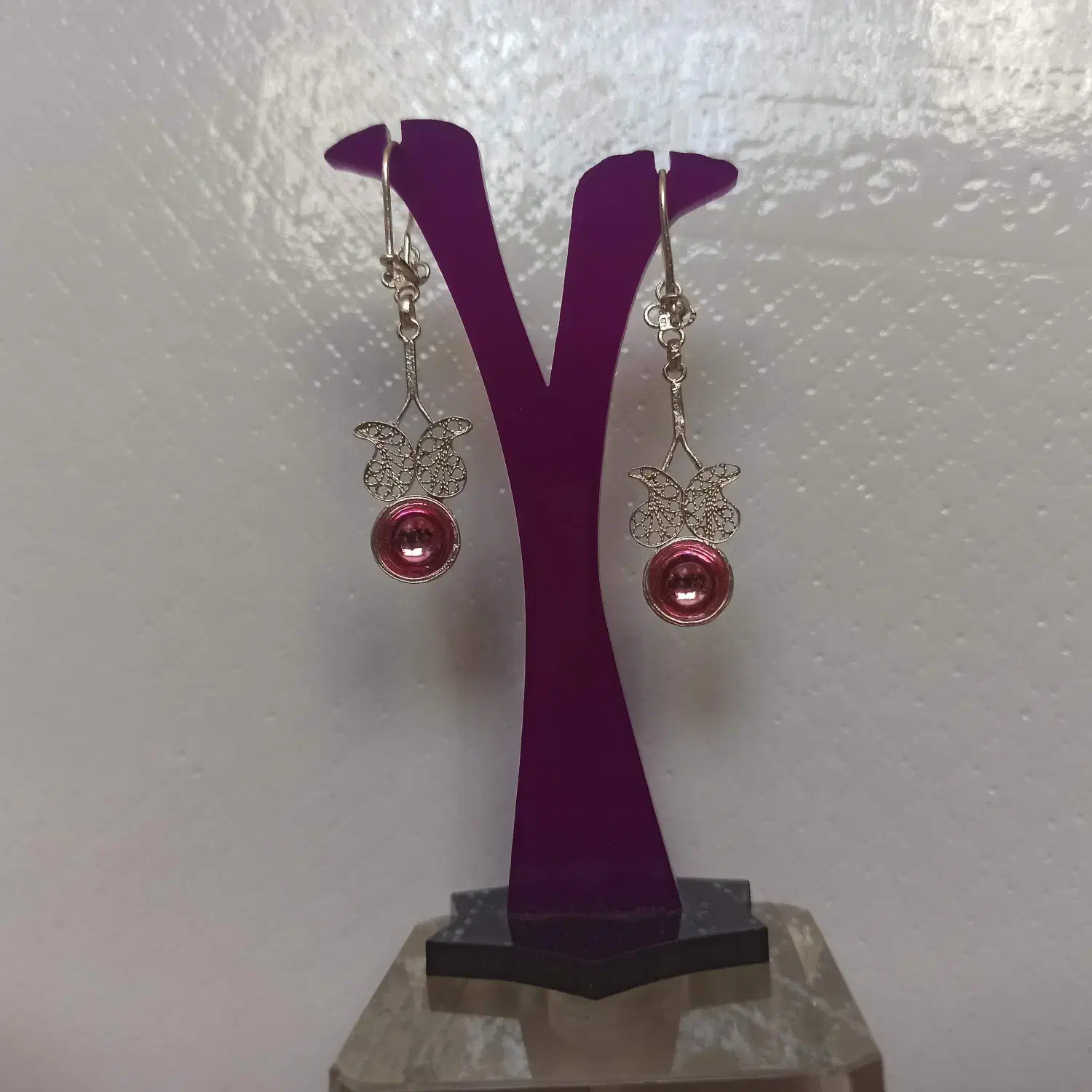 گوشواره ملیله نقره نگین گُلبهی سنتتیک کد ۵۵۱|جواهرات|اصفهان, مولوی|دیوار