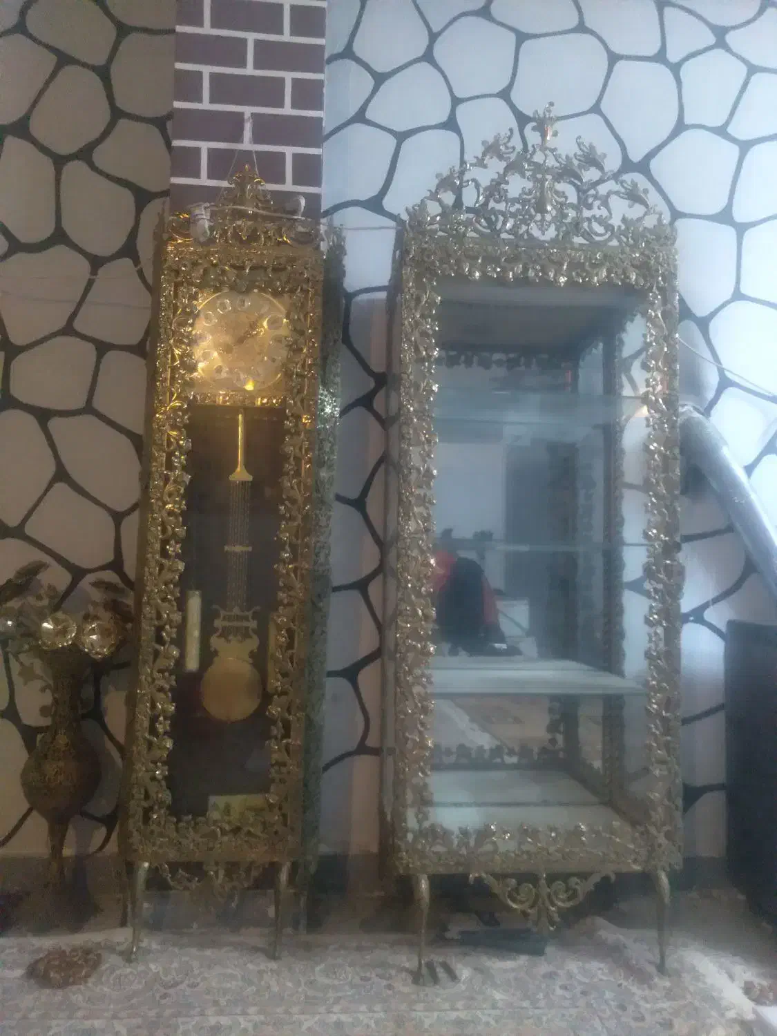 بوفه برنز‌وساعت استاده‌برنز|بوفه، ویترین، کنسول|آستارا, |دیوار