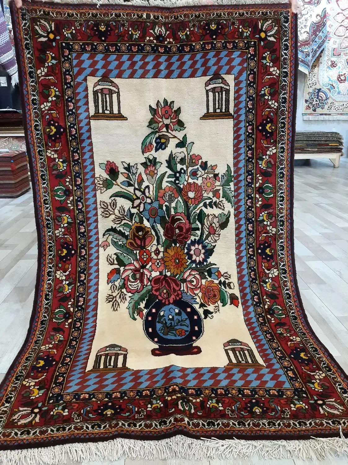 زرع و نیم بختیاری نقشه گلدانی پشم و رنگ طبیعی|فرش|تهران, حر|دیوار