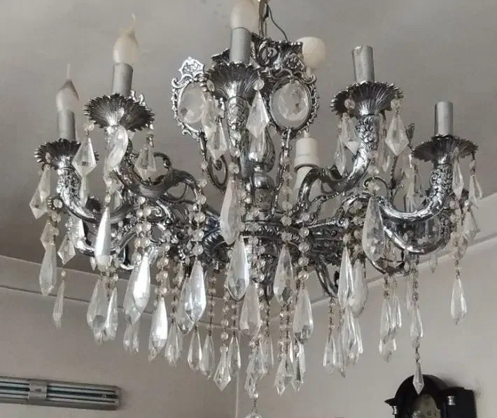 لوستر قدیمی برنز با آب نقره خارجی|لوستر و چراغ آویز|تبریز, |دیوار