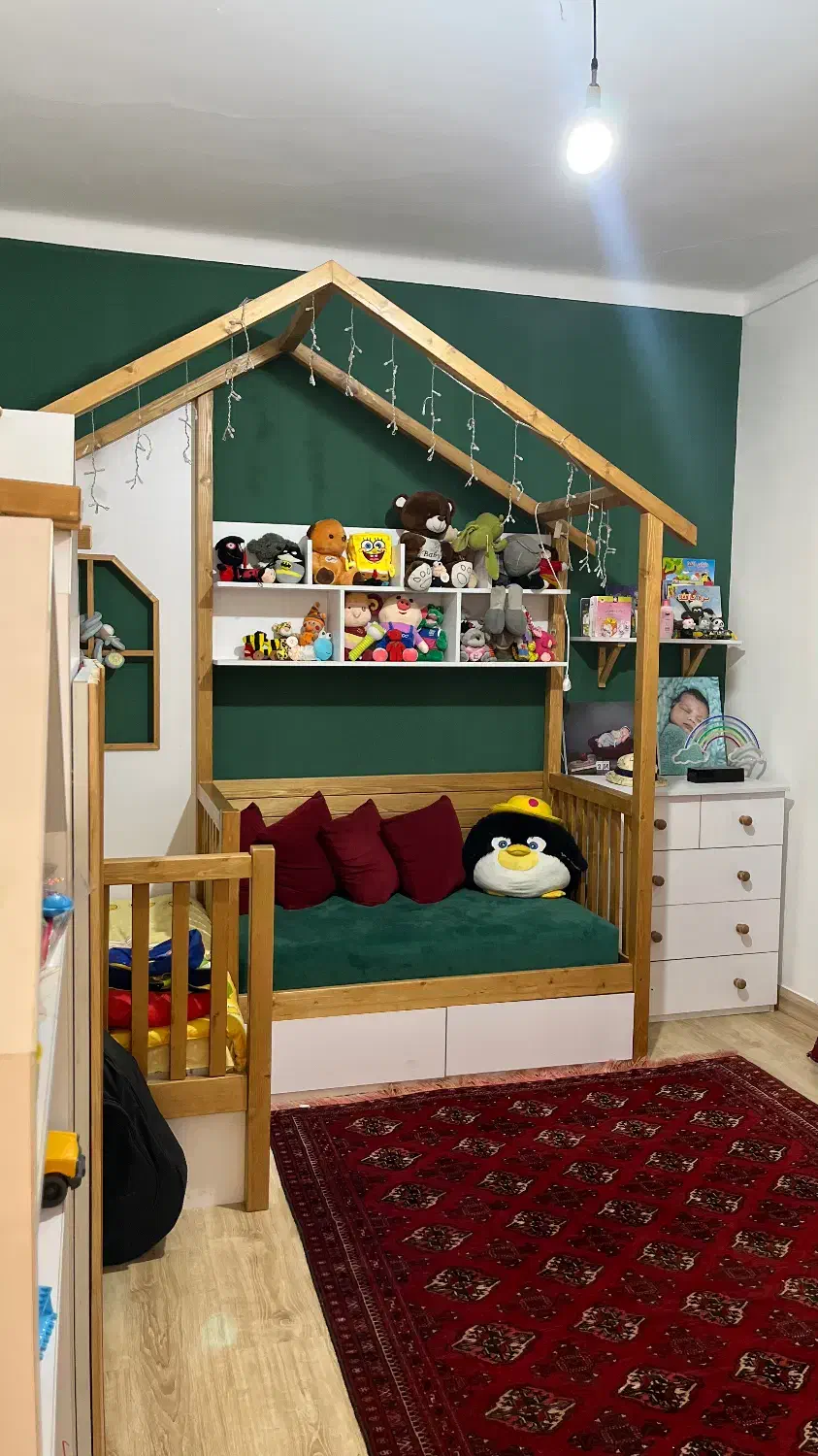 سرویس خواب کلبه ای چوبی نوزاد با کمد و دراور|تخت و سرویس خواب|گرگان, |دیوار