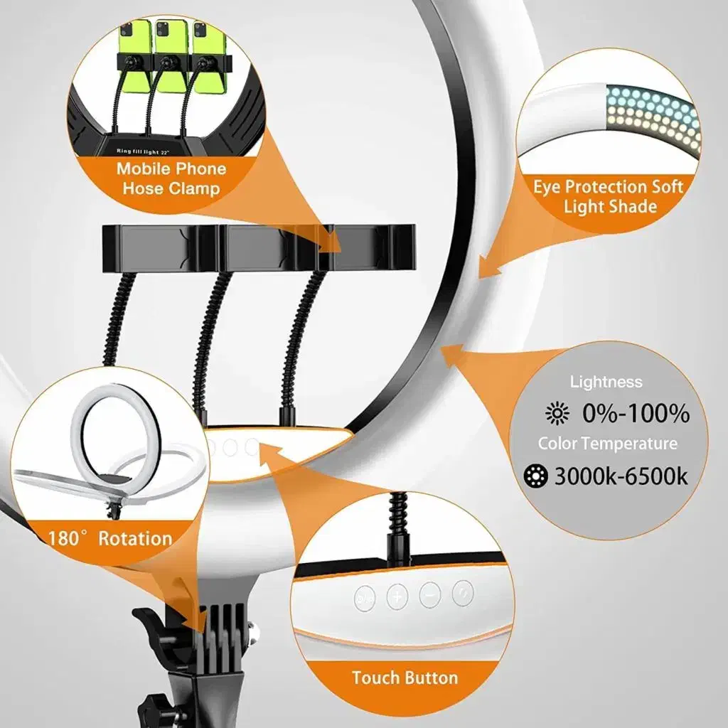 رینگ لایت ۲۲ اینچ برند LJJ بهمراه سه پایه 2 متری|دوربین عکاسی و فیلم‌برداری|شیراز, تحویلی|دیوار
