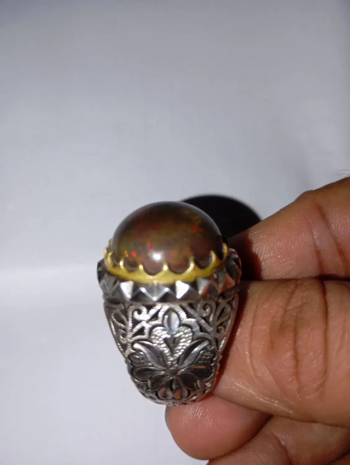 انگشتر نقره با سنگ اپال آتشین اصلی|جواهرات|بندرعباس, |دیوار