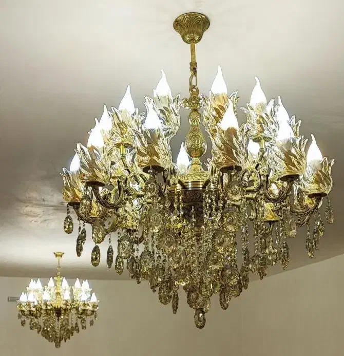 لوستر2+22شعله برنز اصل پرکاروسنگین تولیدی رستمی|لوستر و چراغ آویز|زنجان, |دیوار