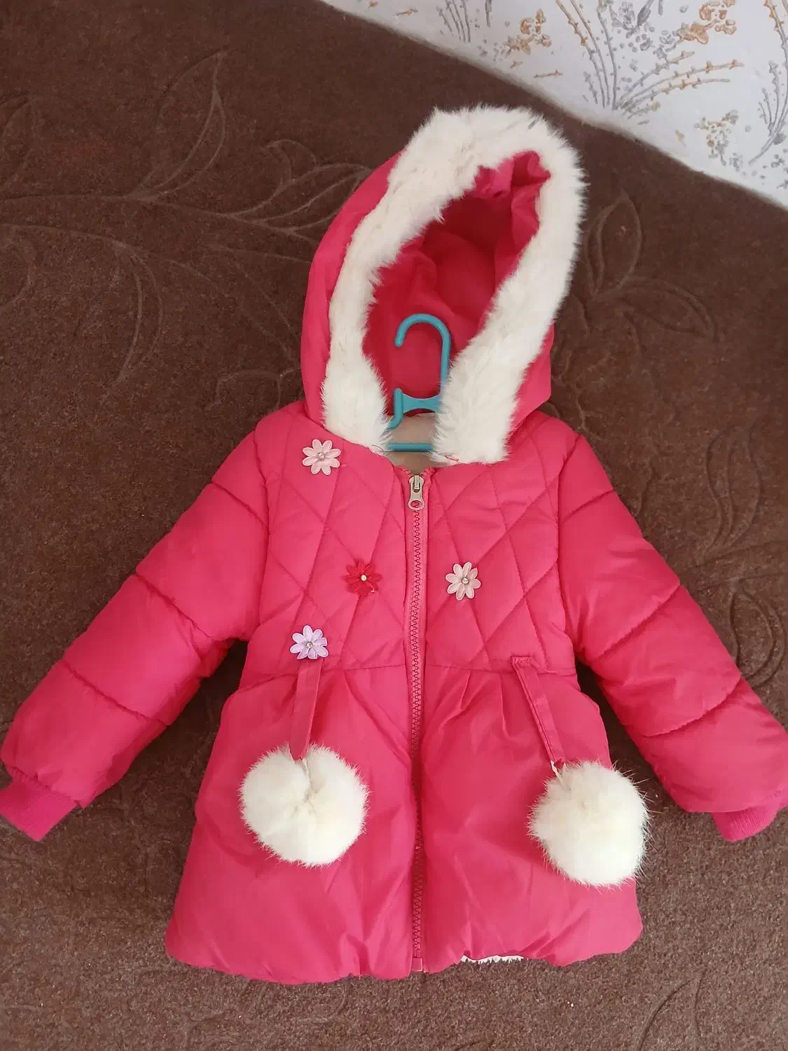 کاپشن داخل خز کاملا گرم صورتی بچه گانه|کفش و لباس بچه|لشت نشا, |دیوار