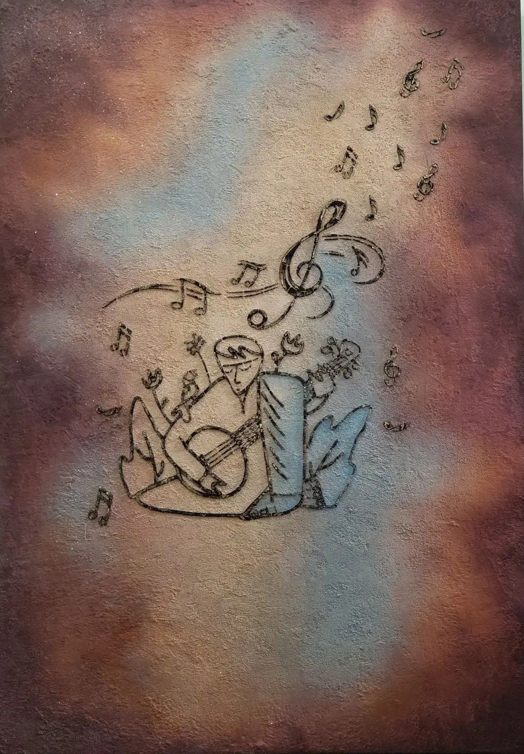 تابلو پتینه با موضوع آوای موسیقی، شلف چوبی|تابلو، نقاشی، عکس|قدس, شهر‌قدس|دیوار