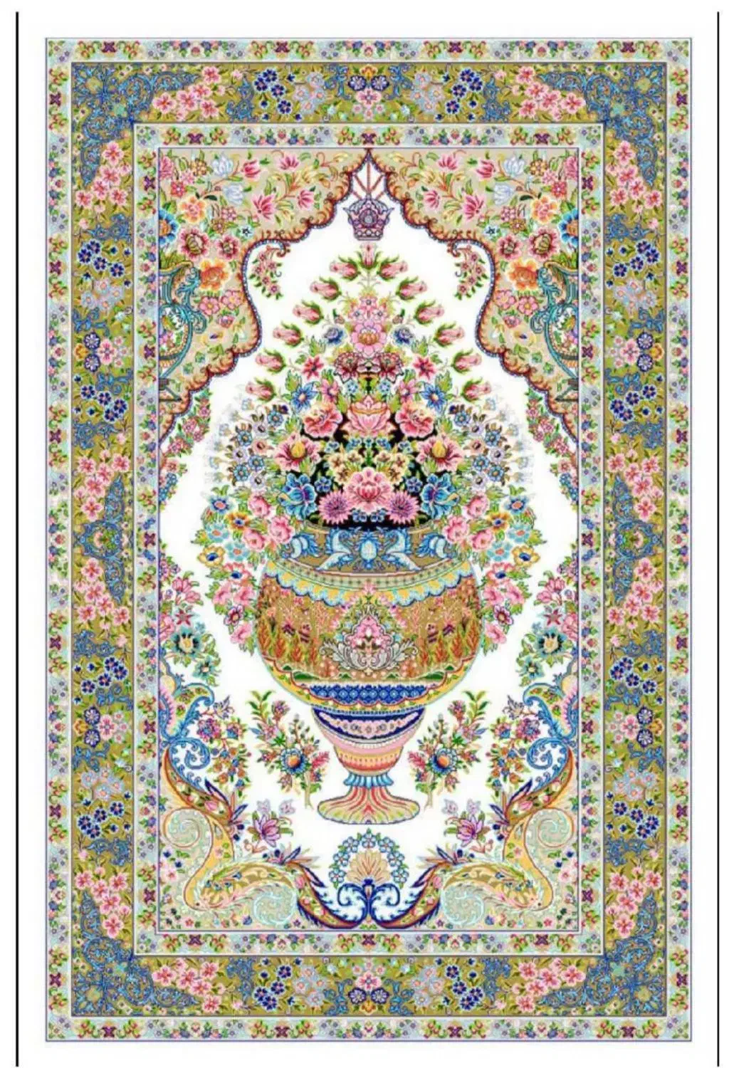 کد ۱۶۰۰۷۱ ،ابریشم دستکار زمینه کرم|فرش|تبریز, |دیوار