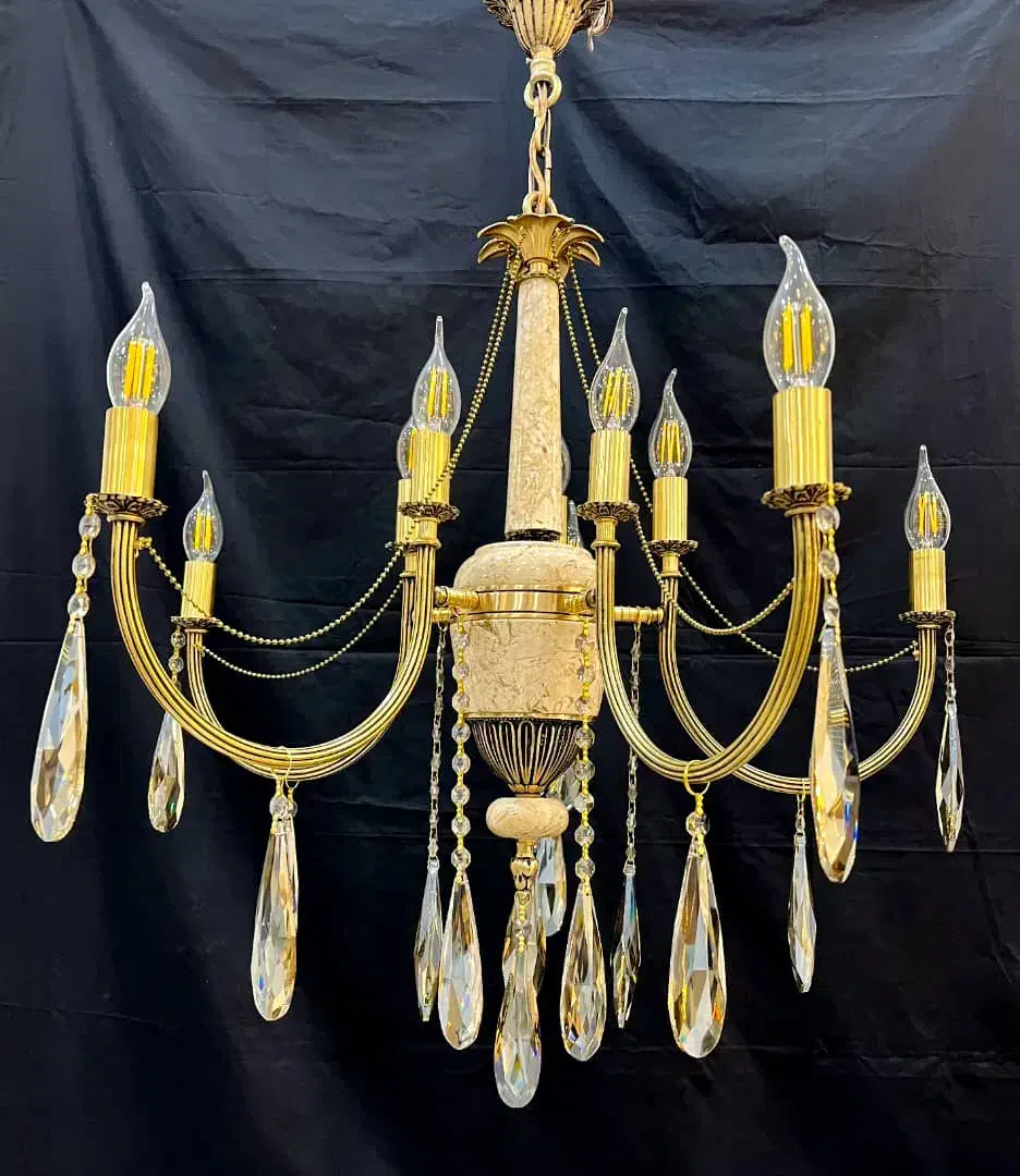 لوستراسکای تنه سنگی نمین شاخه یو۱۵+۱سرپیچeh12kبرنج|لوستر و چراغ آویز|تهران, نعمت‌آباد|دیوار