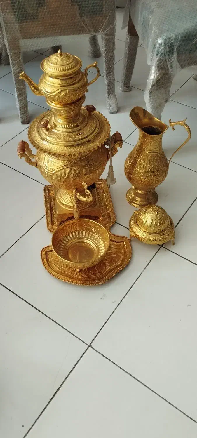 سرویس سماور با روکش آب طلا|کلکسیون اشیاء عتیقه|تهران, سید خندان (جلفا)|دیوار