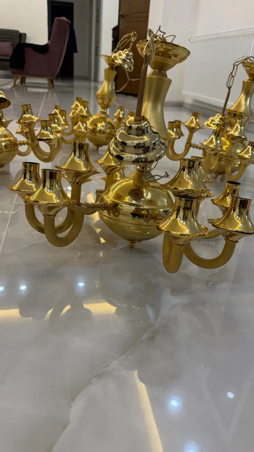 لوستر طلایی رنگ ثابت|لوستر و چراغ آویز|ارومیه, |دیوار