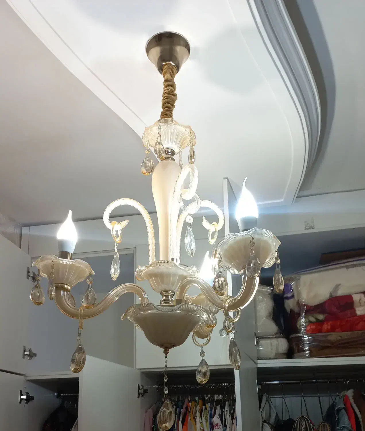 لوستر کریستالی ۳ شعله بااویز کریستال|لوستر و چراغ آویز|ری, فیروزآبادی|دیوار