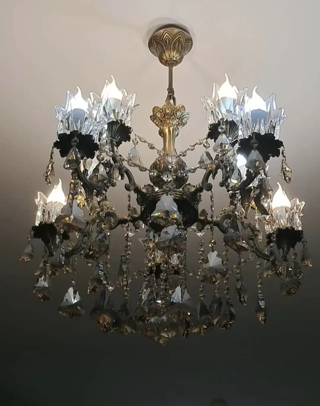 لوستر برنز ۵ شاخه ۱۰ شعله دو عدد|لوستر و چراغ آویز|سهند, |دیوار