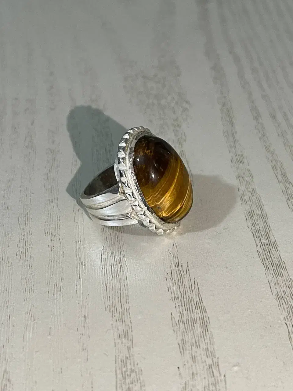 انگشتر مردانه نقره با نگین چشم ببر اصل|جواهرات|رشت, دیلمان|دیوار