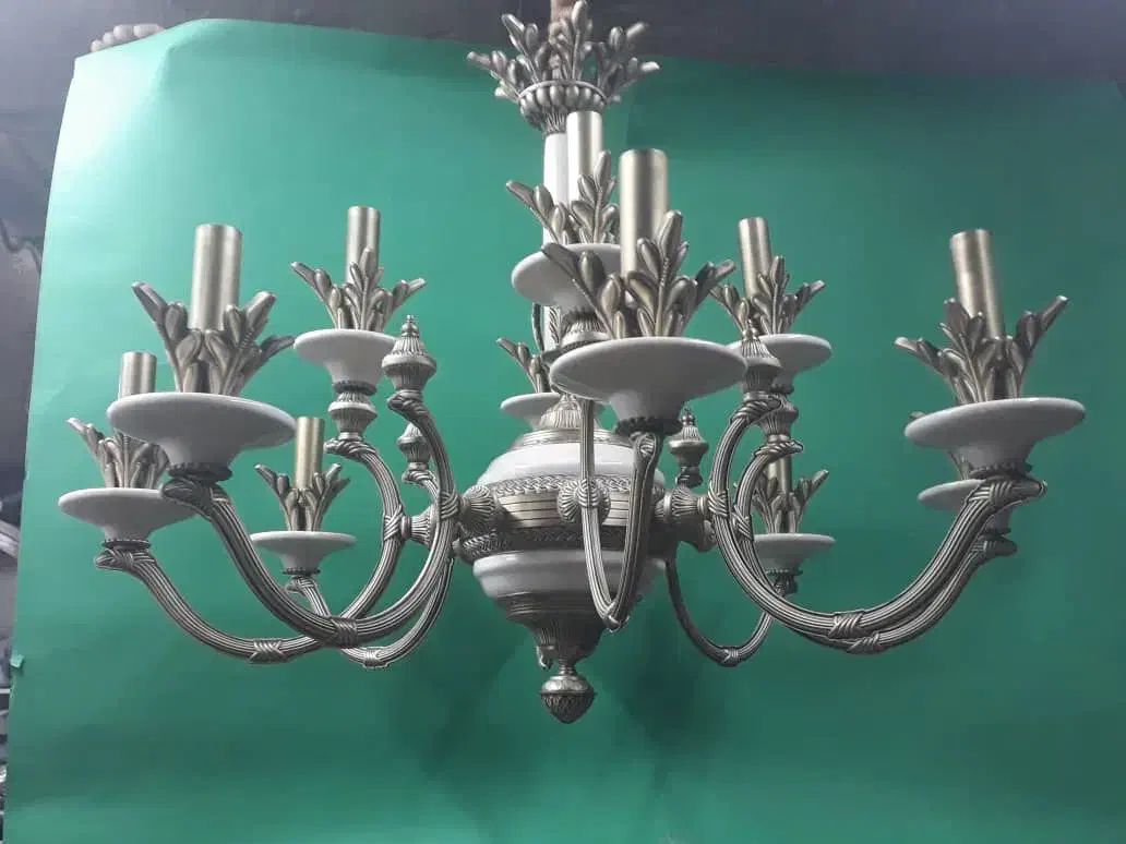 لوسترارکیده تمام برنجی وسنگی برنجی 8و12شاخه|لوستر و چراغ آویز|اصفهان, چرخاب|دیوار