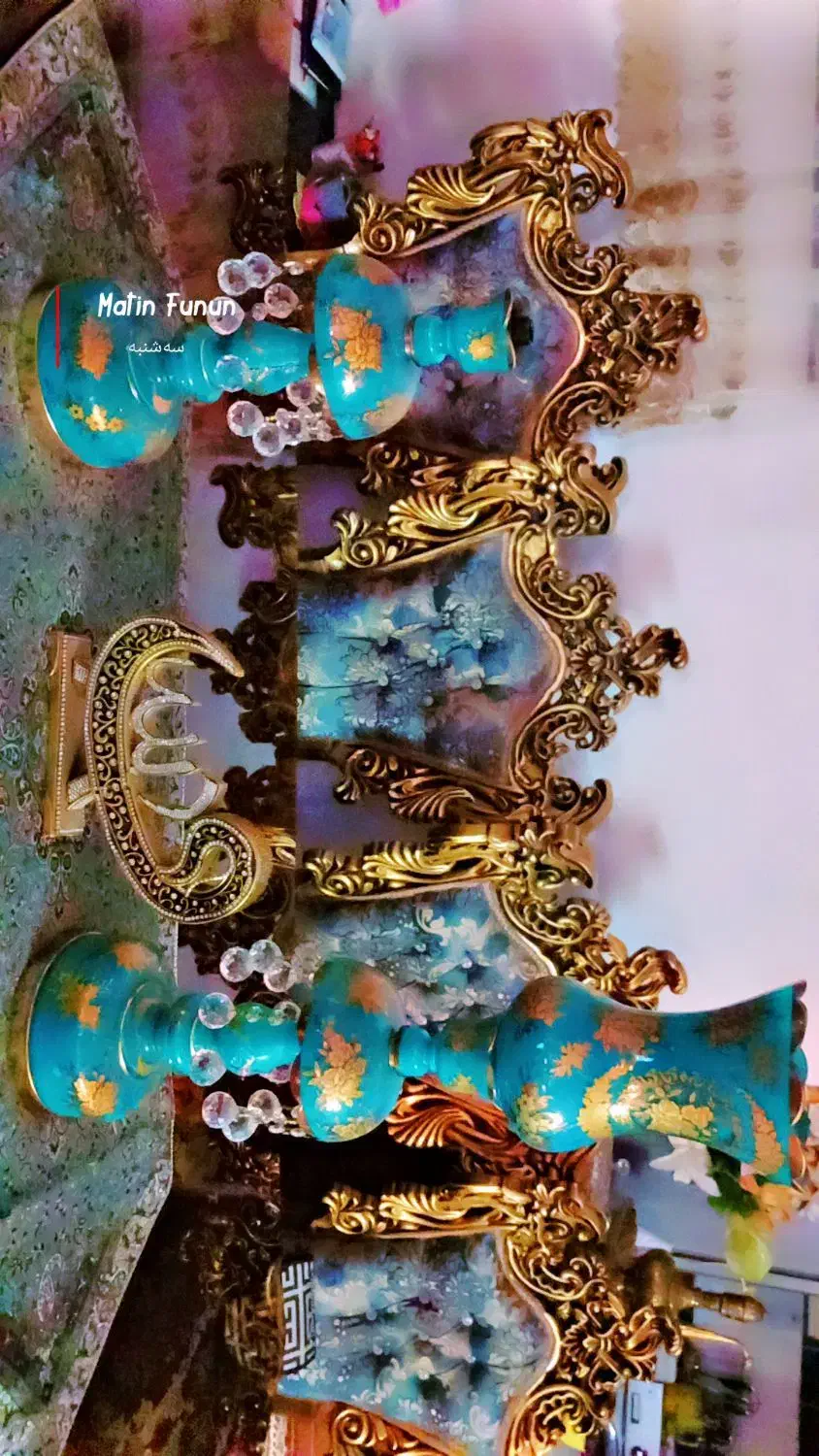 چراغ شمعدان لاله فیروزه ای|لوستر و چراغ آویز|تبریز, |دیوار