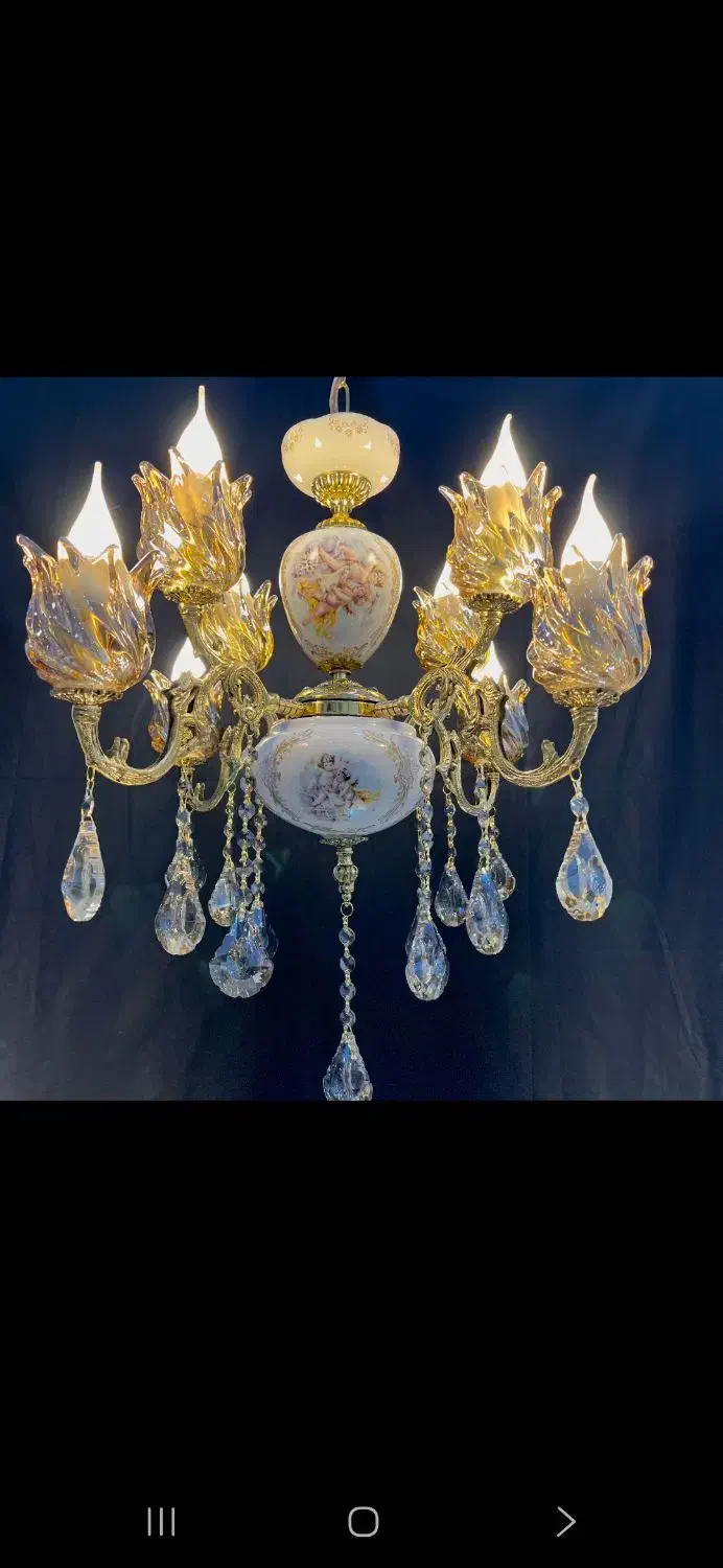 لوسترکایرا برنجی.سرامیکی/۱+۷/شعله برنجbBCy light33|لوستر و چراغ آویز|تهران, نعمتآباد|دیوار