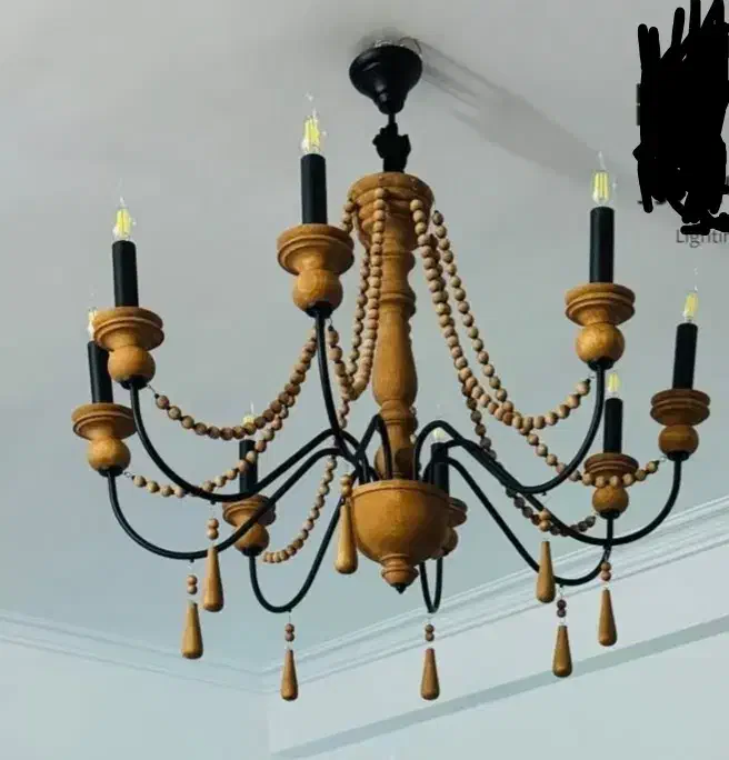 لوستر مهره ای چوب و فلز شیک|لوستر و چراغ آویز|ملایر, |دیوار