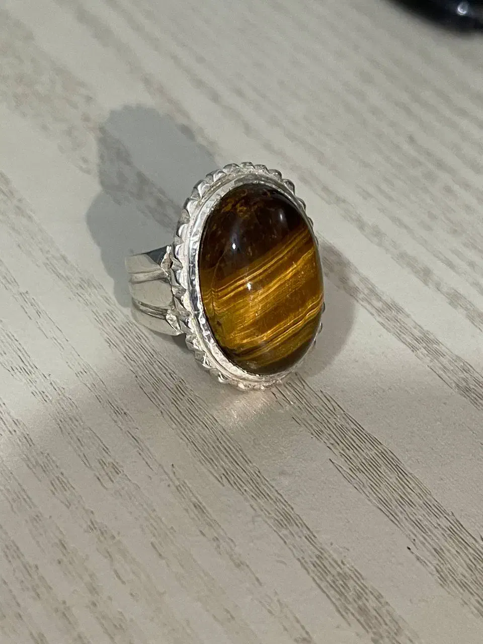 انگشتر مردانه نقره با نگین چشم ببر اصل|جواهرات|رشت, دیلمان|دیوار