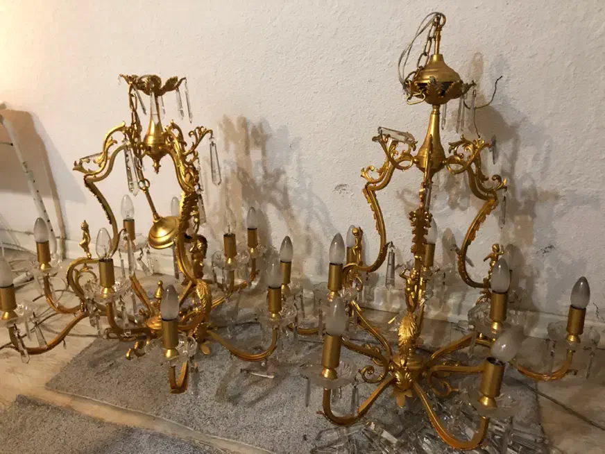 لوستر برنز آب طلا ۱۰ شاخه دو عدد|لوستر و چراغ آویز|تهران, الهیه|دیوار