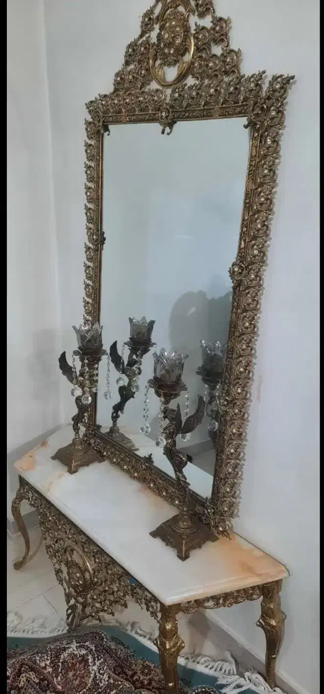 آینه شمعدان برنز اصل|بوفه، ویترین، کنسول|زنجان, |دیوار