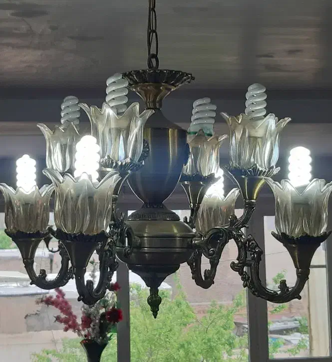 لوستر برنز و برنج اصل جفت ۸شعله،شامپاین طلایی|لوستر و چراغ آویز|زنجان, |دیوار