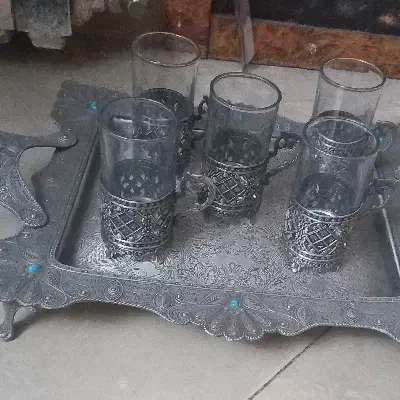 دو دست استکان و دو دست انگاره و دو سینی پیوتر اصل|ظروف سرو و پذیرایی|تهران, تهرانپارس جنوبی|دیوار