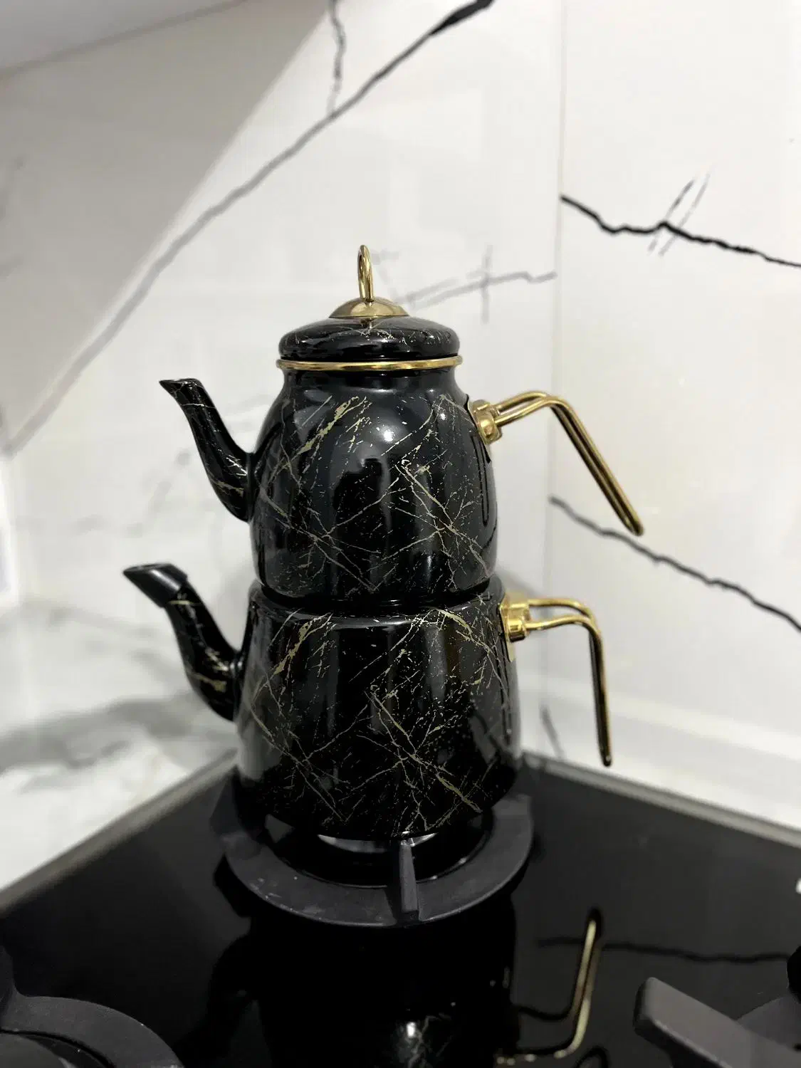 ست ماربل مشکی رگه طلایی|ظروف سرو و پذیرایی|فولادشهر, A2|دیوار