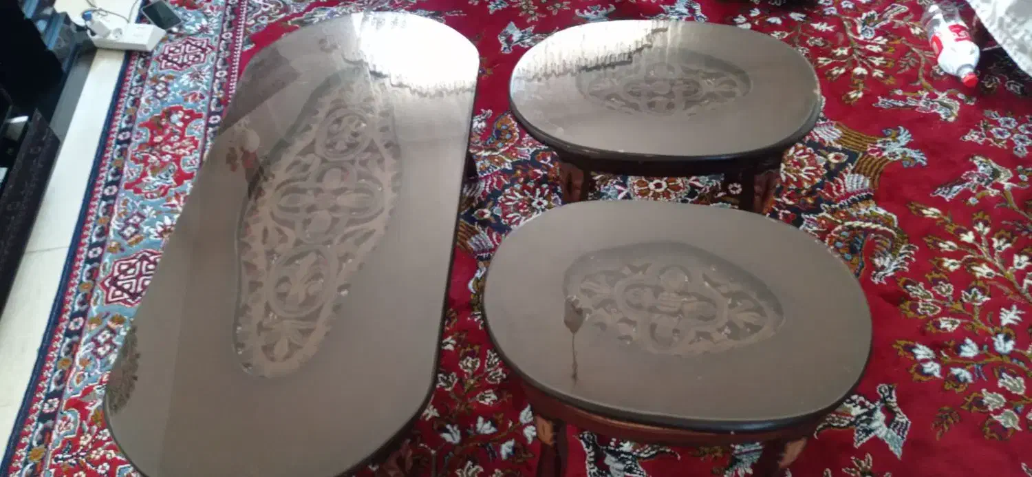 میز عسلی منبت کاری چوبی با شیشه|مبلمان خانگی و میز عسلی|محمدیه-قزوین, |دیوار