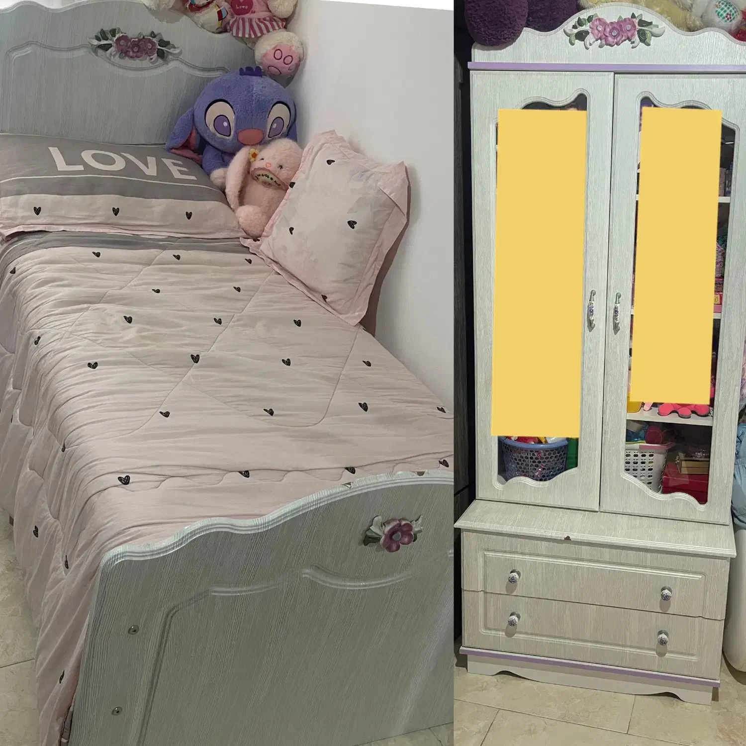 تخت نوجوان همراه با کمد ومبل|تخت و صندلی بچه|نور, |دیوار