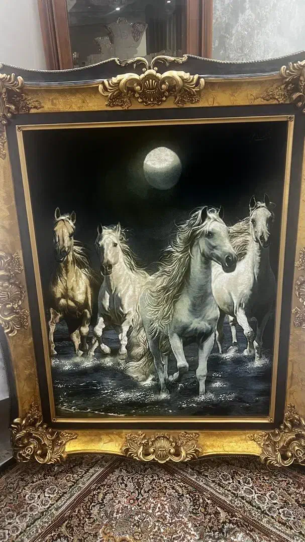 تابلو فرش دستباف چله ابریشم با قاب چوبی لاکچری|تابلو فرش|تهران, صادقیه|دیوار