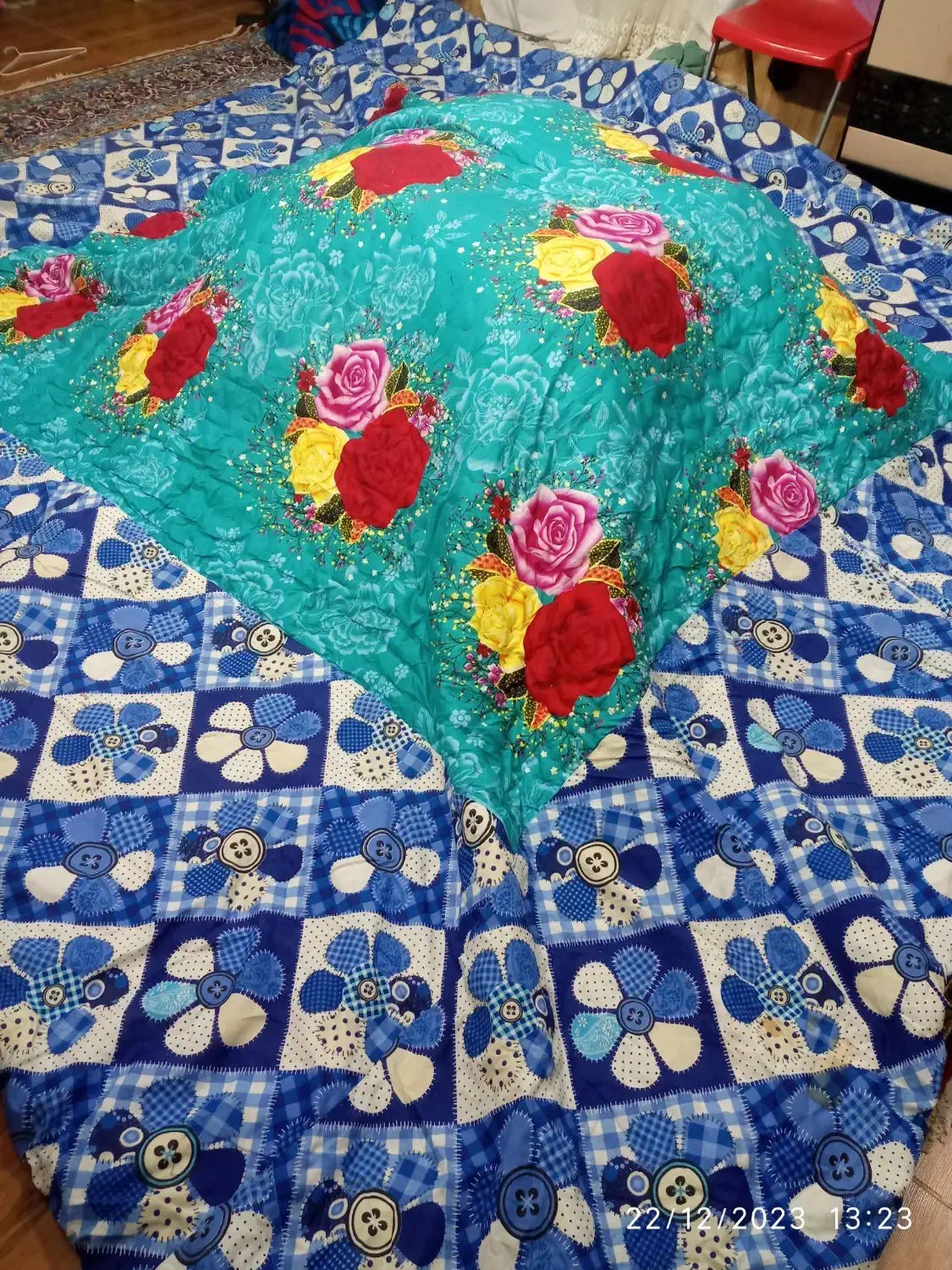 لحاف دست دوز پنج در پنج|رختخواب، بالش، پتو|رودبار, |دیوار