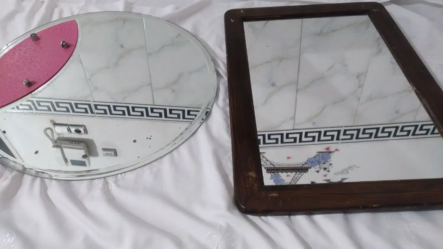 آیینه گرد و مستطیل سالم سالم|آینه|یزد, |دیوار