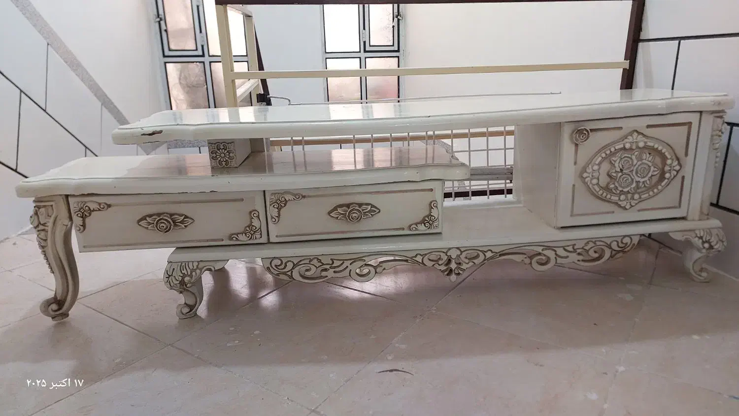 میز تلوزیون چوبی گل برجسته دوتیکه|میز تلویزیون|شازند, |دیوار