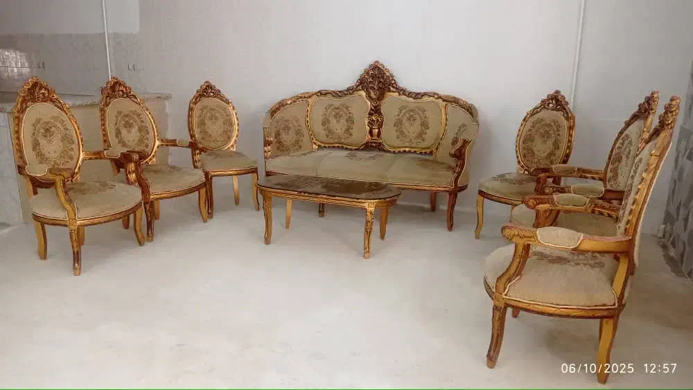 مبل سلطنتی نه نفره چوب گردووسینکه ظرفشویی دولگن|مبلمان خانگی و میز عسلی|میانه, |دیوار