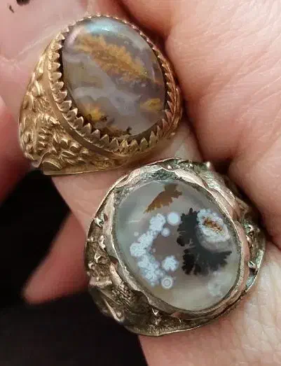 فروش ۲ عدد انگشتر نقره عتیقه کمیاب سنگ شجر تک درخت|جواهرات|شیراز, بعثت|دیوار