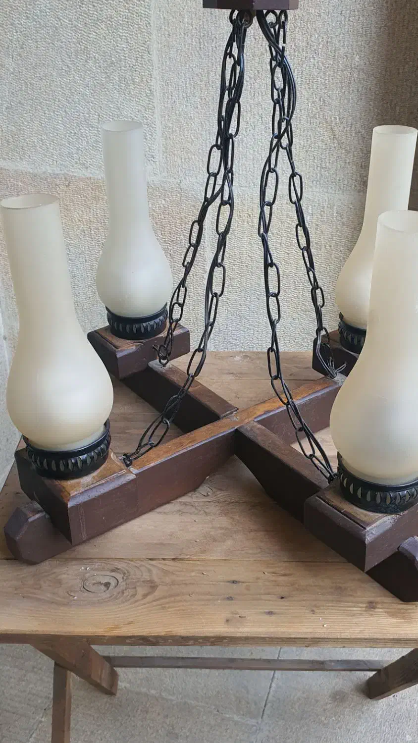 لوستر چوبی لامپا چهار شاخه|لوستر و چراغ آویز|تهران, نیاوران|دیوار