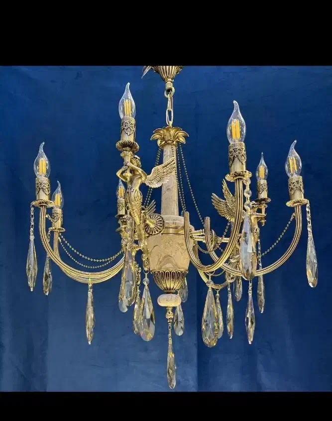 تولیدی لوستر،لوستر سنگی کلاسیک9شاخه برنج مدل فرشته|لوستر و چراغ آویز|اراک, |دیوار