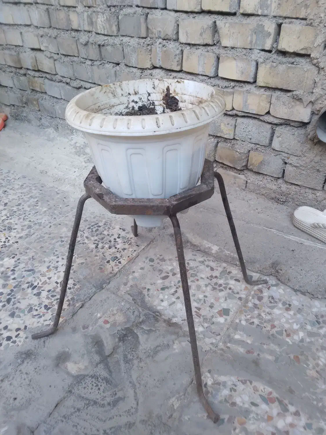 یک جا گلدونی فلزی سنتی زیبا همراه با گلدان|گل و گیاه طبیعی|اهواز, کوی علوی|دیوار