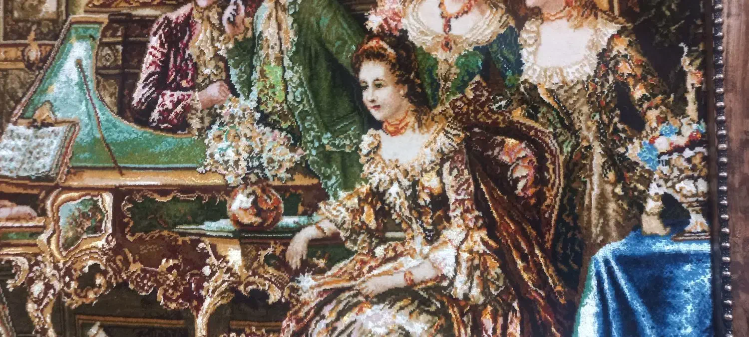 پیانو زن ابریشم|تابلو فرش|کرمانشاه, |دیوار