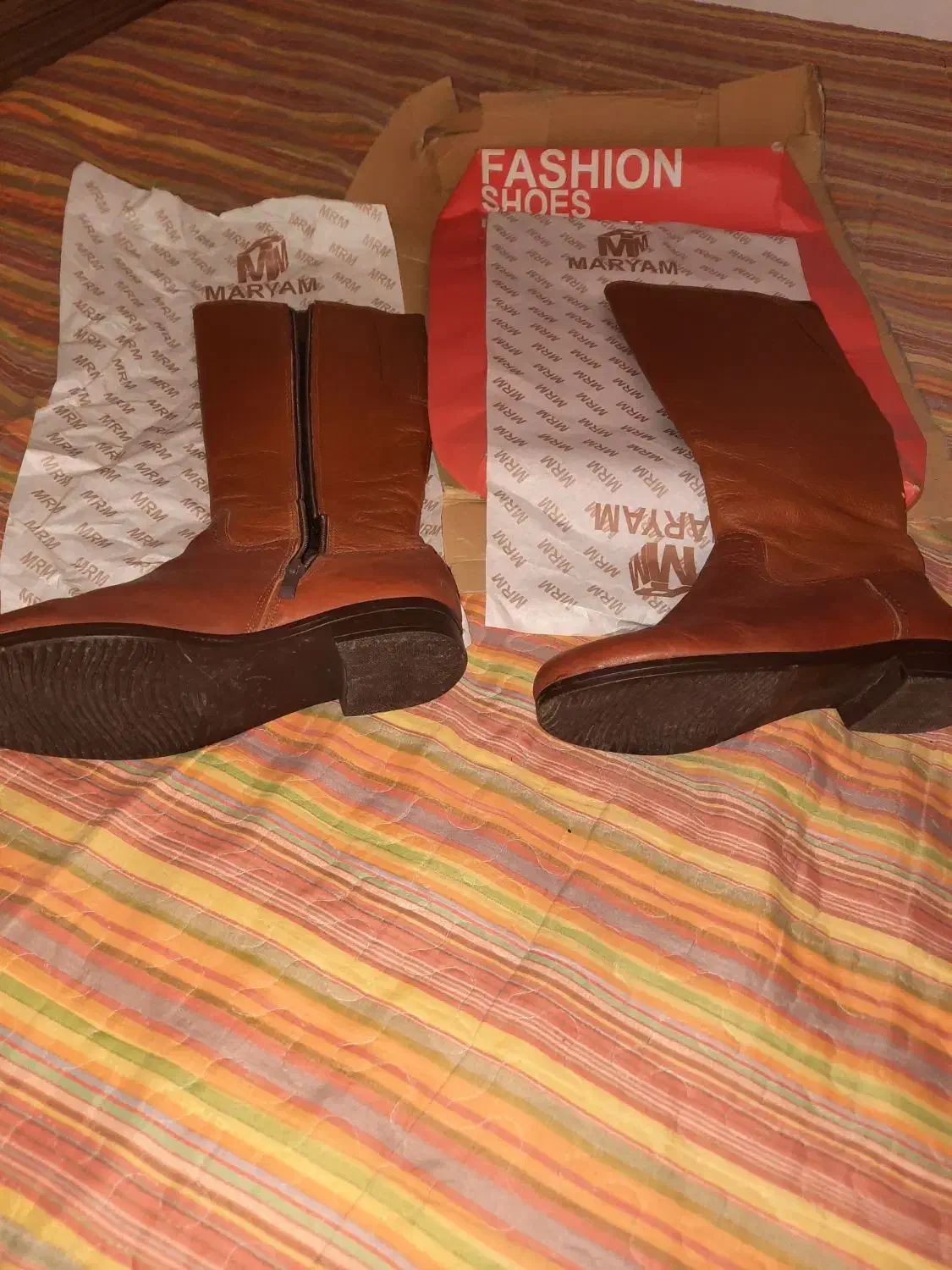 بوت تمام چرم عسلی برند چرم مریم سایز ۳۹|کیف، کفش، کمربند|بابل, |دیوار