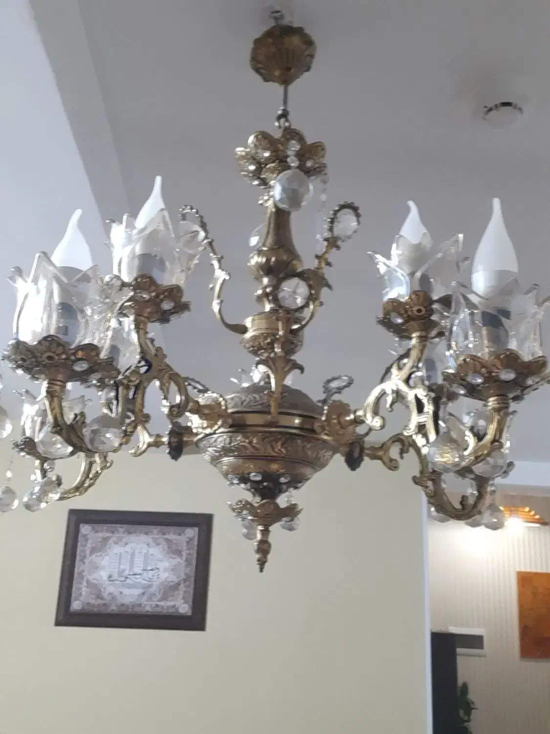 لوستر برنجی ۵شعله|لوستر و چراغ آویز|قدس, شهرک فرزان|دیوار