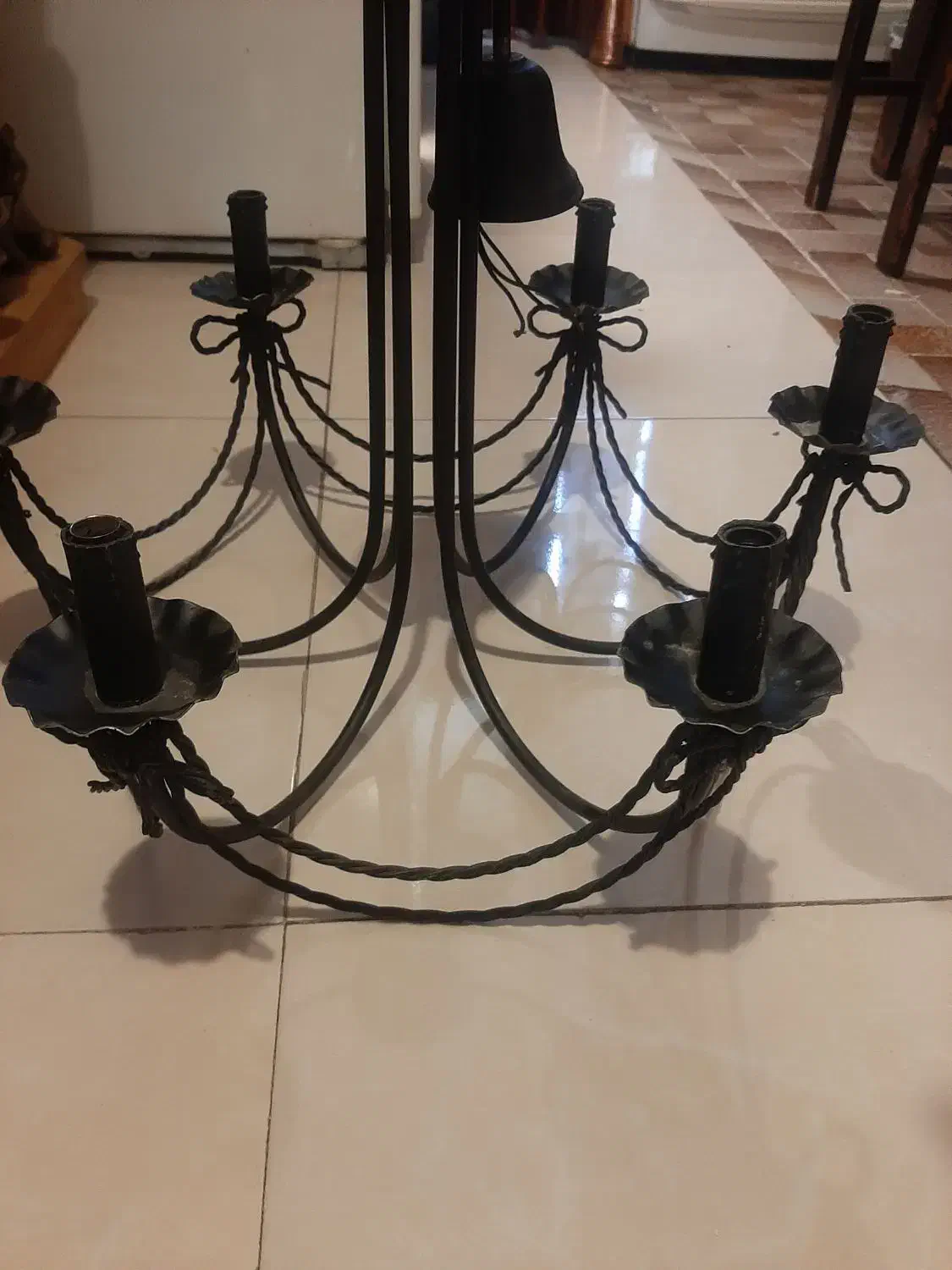 لوستر فرفرژه ۶ شاخه با رنگ کوره ای کارخانه ای|لوستر و چراغ آویز|تهران, درکه|دیوار