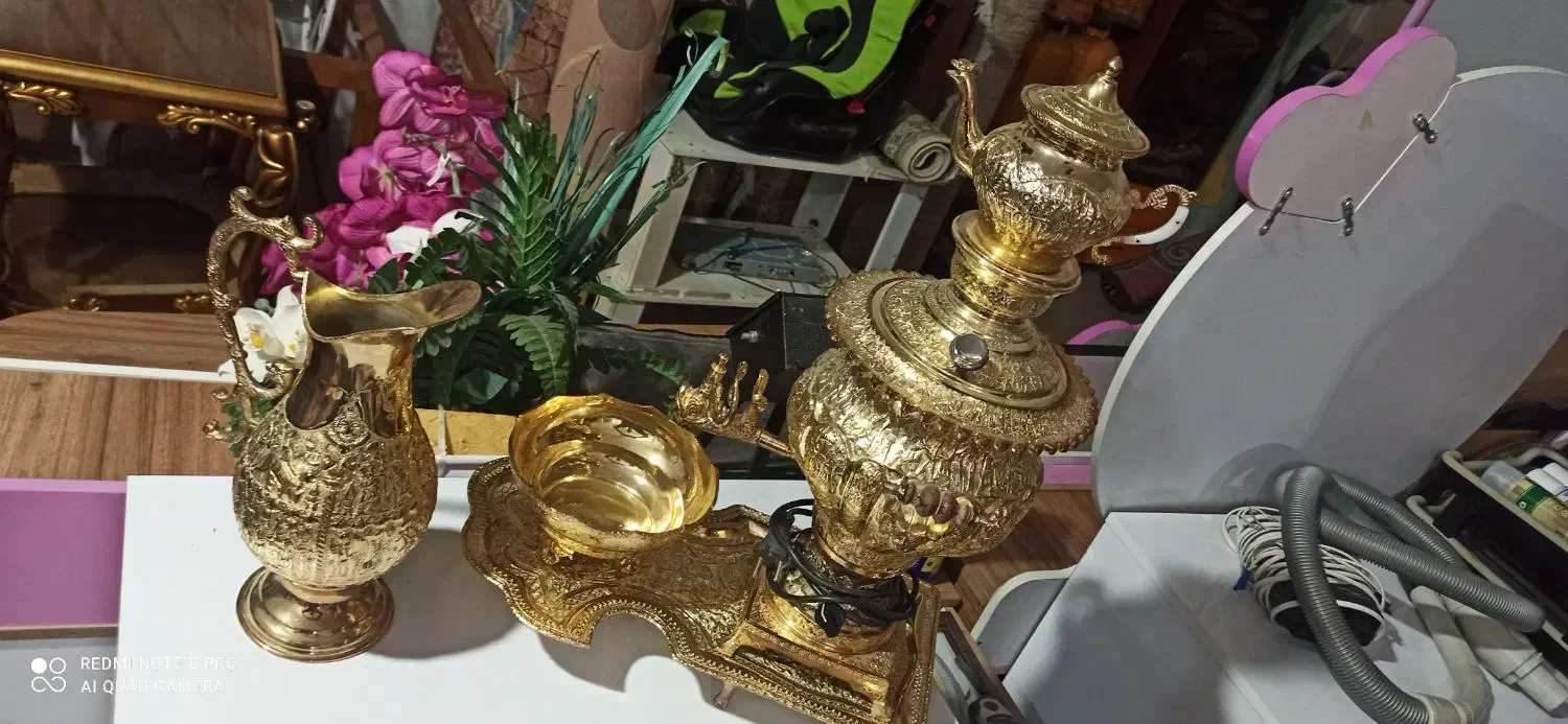 ست کامل سماور ورق طلا 14عیار|سماور، چای‌ساز، قهوه‌ساز|ارومیه, |دیوار