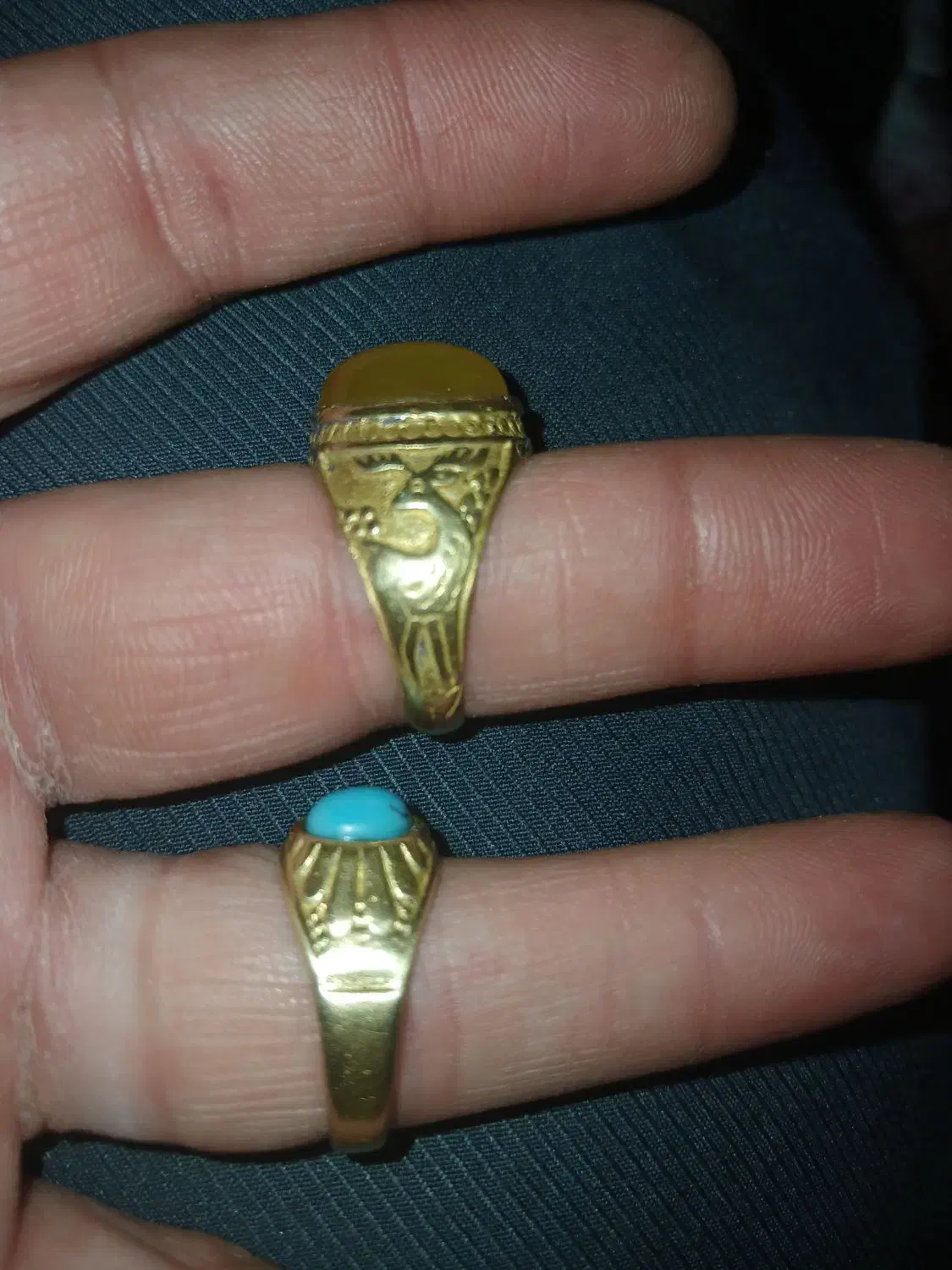 انگشتر طلا کاره دست  فیروزه و عقیق زرد|جواهرات|پیشوا, |دیوار