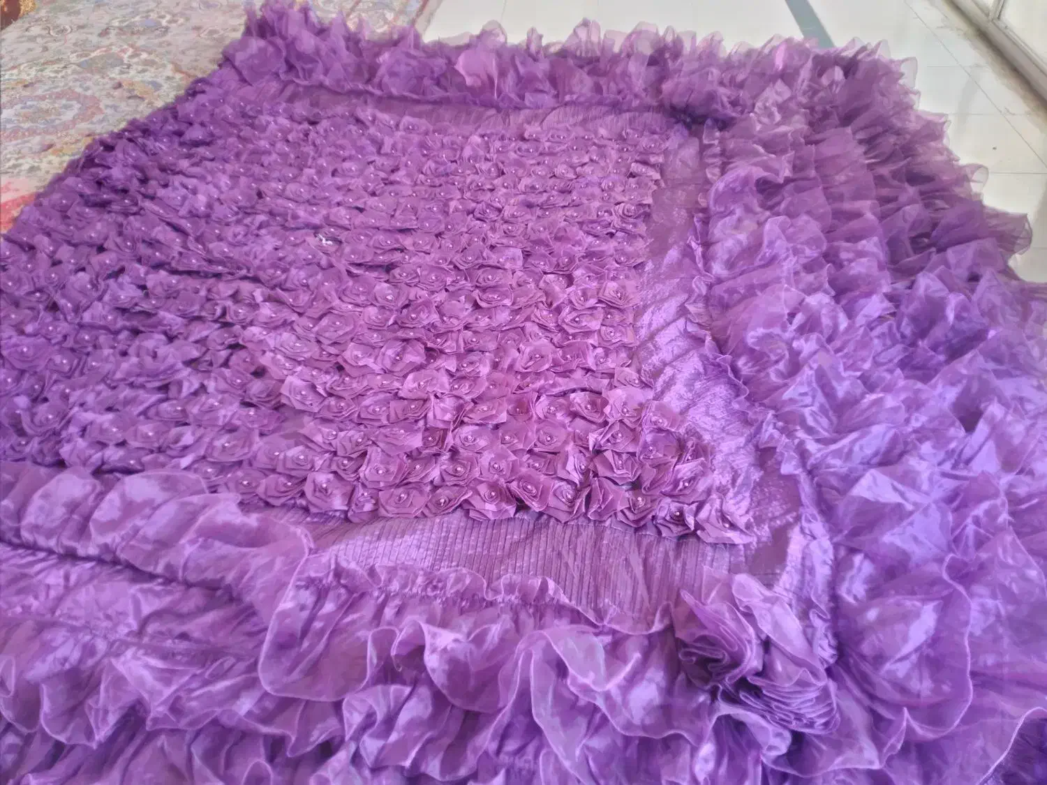 رو تختی نو بسیار کارشده رنگ بنفش تیره|رختخواب، بالش، پتو|قائمشهر, |دیوار