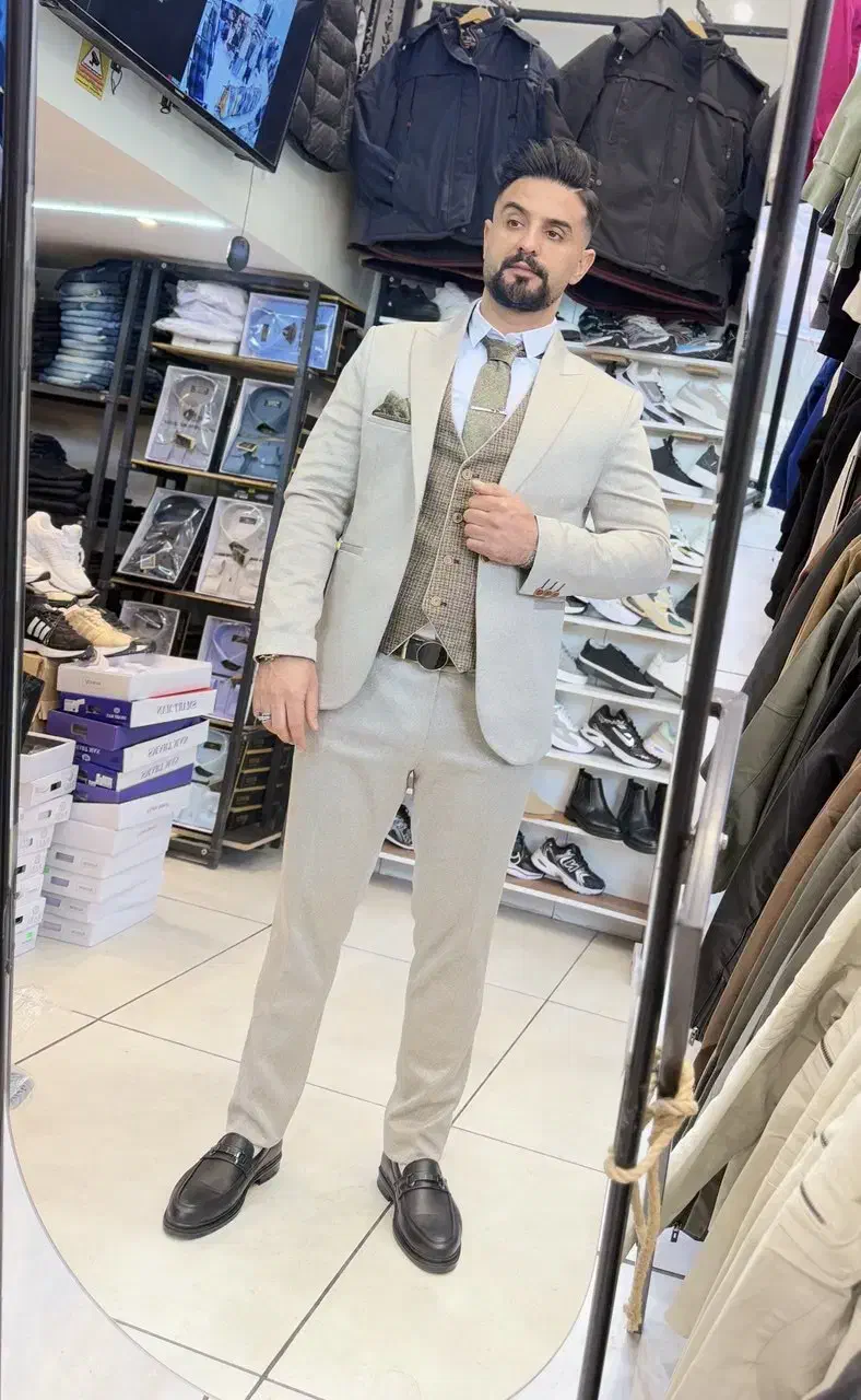 کت شلوار اسلیم فیت کرمی\ بهنام پلیس\|لباس|تبریز, |دیوار