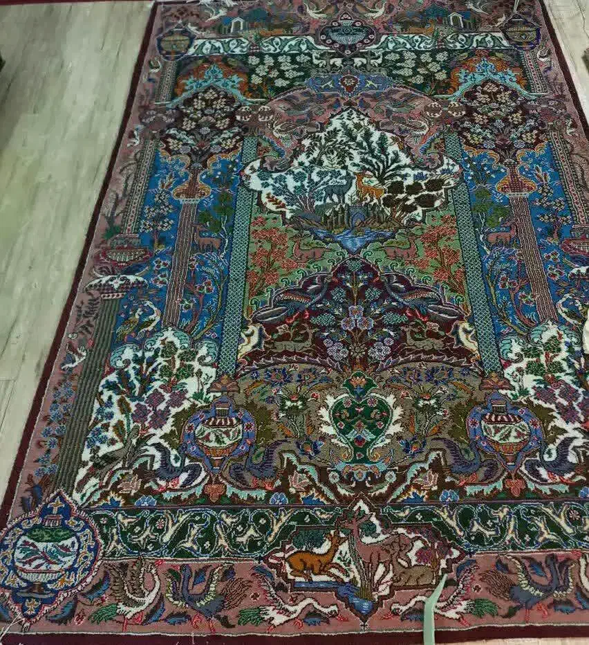قالی دستباف طرح شکارگاه|فرش|کاشمر, |دیوار